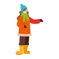 woman standing with winter clothes on white background