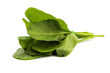 Close up of fresh green spinach isolated on white background