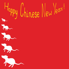 Holiday card - white rat. Red background. Vector. Happy chinese new year. Eastern calendar.