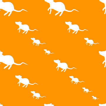 White Rat Pattern. The Background Is Orange. Chinese New Year. Eastern Calendar.