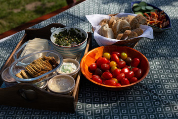 Healthy food selection with vegetables, seeds, superfood, cereals on gray background