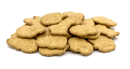 Crispy animal shaped cookies on white isolated background_