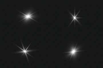 A white, blazing light explodes. A new illustration for cool decor with radiant sparkles. A bright star. Transparent glitter gradient, a bright flash. Glare texture.