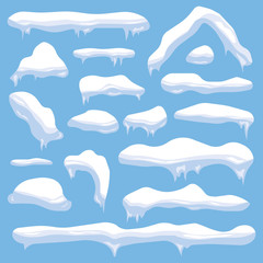 Set of snowdrifts, snow caps, icicles. Elements for Christmas decorations. Winter decor. Vector.