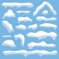 Fototapeta premium Set of snowdrifts, snow caps, icicles. Elements for Christmas decorations. Winter decor. Vector.