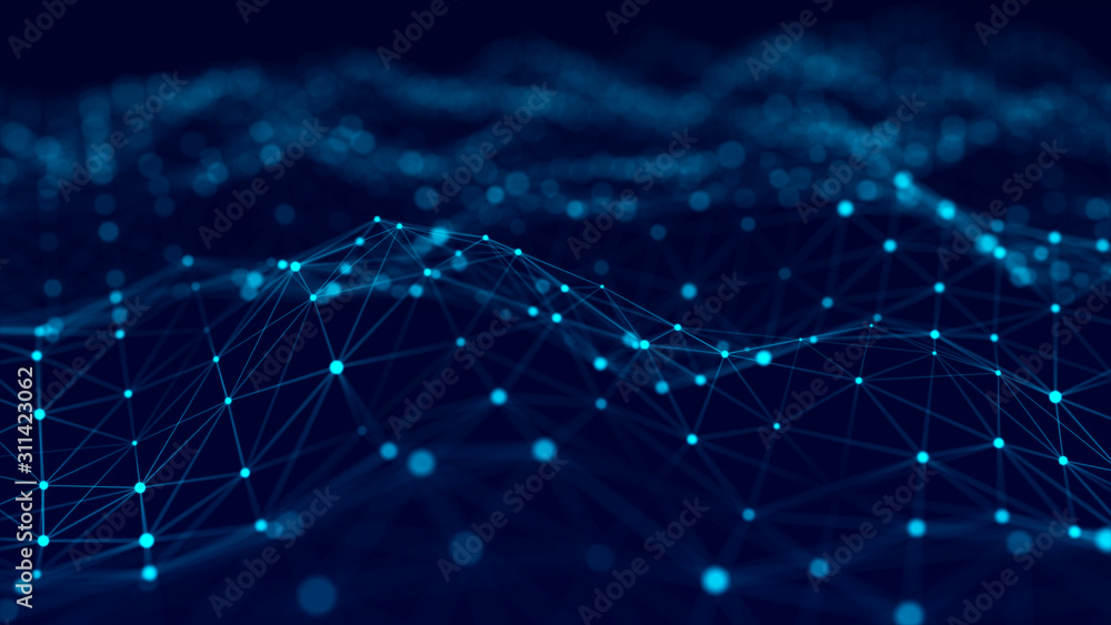 Poster Big data visualization 3D. Technology blue wave. Analytics representation. Digital background. 3d rendering.
