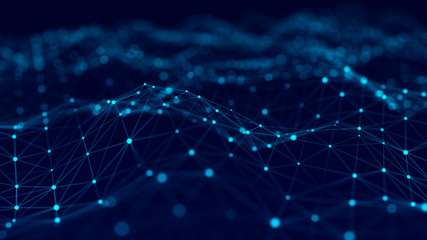 Big data visualization 3D. Technology blue wave. Analytics representation. Digital background. 3d rendering.