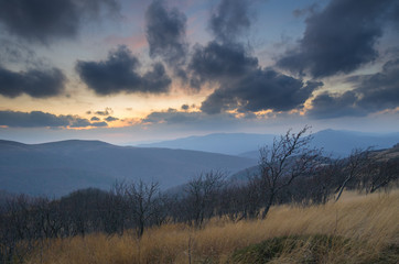 Dramatic landscape in Bieszczady National Park. Autumn in the mountains. stormy weather in the mountains