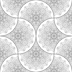 Abstract mandala fish scale seamless pattern. Ornamental tile, mosaic background. Floral patchwork infinity card. Arabic, Indian, ottoman motifs. Vector illustration.  © _aine_