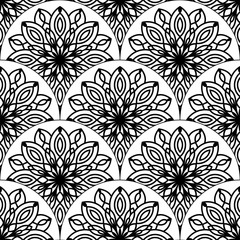 Abstract mandala fish scale seamless pattern. Ornamental tile, mosaic background. Floral patchwork infinity card. Arabic, Indian, ottoman motifs. Vector illustration.  © _aine_