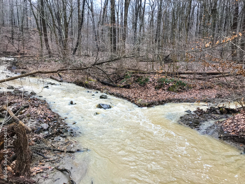 Poster muddy river in spring thaw