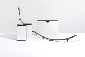 black and white boxes with branch