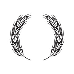 Wreath of ears of wheat, rice. Cereal crops. Winner round emblem Design elements. Vector.