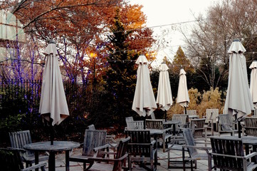 Wooden Chairs and Tables Outdoors