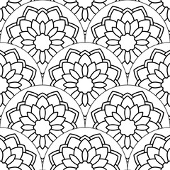 Abstract mandala fish scale seamless pattern. Ornamental tile, mosaic background. Floral patchwork infinity card. Arabic, Indian, ottoman motifs. Vector illustration.  © _aine_