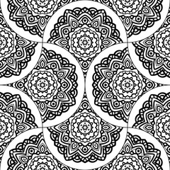 Abstract mandala fish scale seamless pattern. Ornamental tile, mosaic background. Floral patchwork infinity card. Arabic, Indian, ottoman motifs. Vector illustration. 