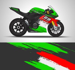 Racing motorcycle wrap decal and vinyl sticker design. Concept graphic abstract background for wrapping vehicles, motorsports, Sportbikes, motocross, supermoto and livery. Vector illustration.