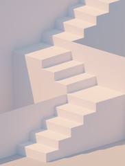 White stairs 3d rendering. Staircase minimal background. - obrazy, fototapety, plakaty