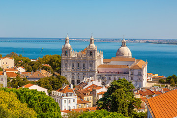 View on church of Sao Vicente of Fora in Lisbon from Castelo de Sao Jorge at daytime in summer