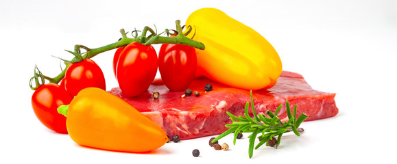 fresh vegetables and meat isolated on white background