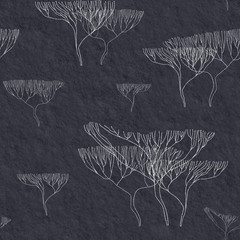Seamless graphic texture of the paper. Texture with hand drawn trees.  Japanese minimalist design. Vintage print. Packaging, clothing, Wallpaper, greeting cards, wedding invitation template.  - 311427280