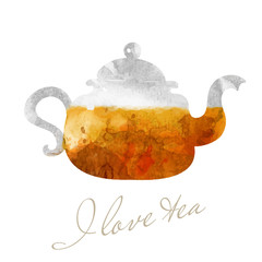 Teapot illustration. Cafe and tea bar picture. Glassy teapot with tea watercolor picture.