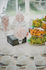 Table with sweets and fruit prepared for tea parties 2374.