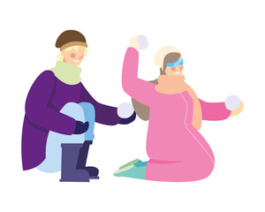 couple of people with winter clothes on white background