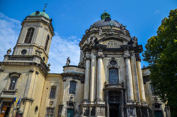 Fototapeta na wymiar Ancient Dominican Cathedral in Lviv Center. Ukraine
