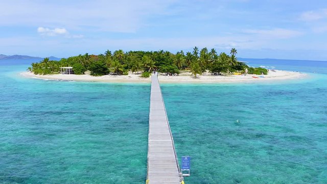 Paradise Island. Aerial View of beautiful Mala Mala Island, Fiji, Pacific Ocean. Drone shot.