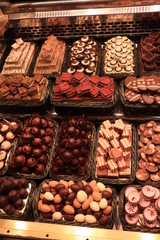 Luxurious chocolate pralines at a market