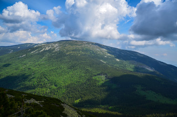Naklejka premium Carpathians mountain landscape in cloudy day, Gorgany, Ukraine