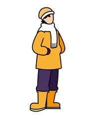 man standing with winter clothes on white background