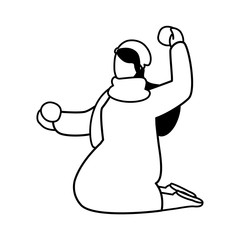 woman with winter clothes on white background