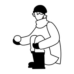 man with winter clothes on white background