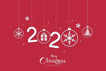 Merry Christmas and happy new year greeting card in paper cut style