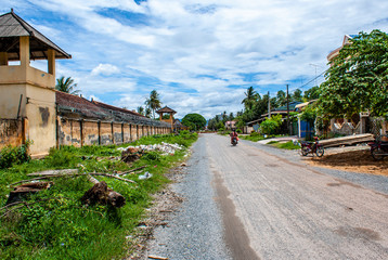 Center of Kampot town in Cambodia, Southeast Asia