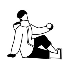 man with winter clothes on white background