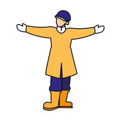 man standing with winter clothes on white background