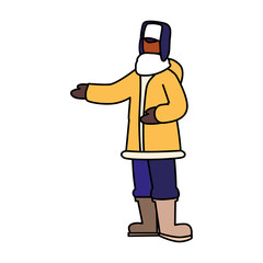 man standing with winter clothes on white background