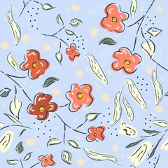 Hand Drawn Pattern with flowers, plants