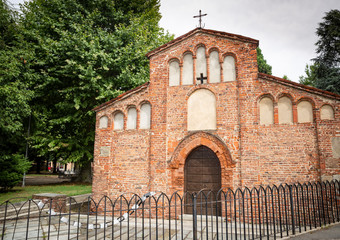 The brick church of St Peter in Robbio city, Province of Pavia, Lombardy,  Italy