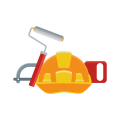 safety helmet with roller paint and hand saw