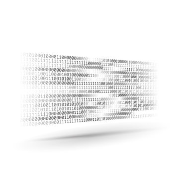 Halftone binary code. Information and data stream. Abstract computer technology background. Dynamic elements for design. Coding, programing, software development. Vector illustration.