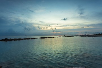Gorgeous colorful view of sunset on Curacao island.  Beautiful nature landscape. Caribbean.	
