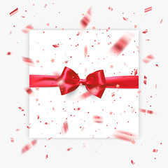 Gift bow realistic vector illustration white background. Red ribbon present box decoration. design for birthday greeting cards, christmas celebration design, vector EPS 10 illustration