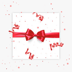 Gift bow realistic vector illustration white background. Red ribbon present box decoration. design for birthday greeting cards, christmas celebration design, vector EPS 10 illustration