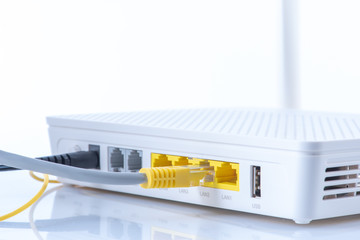 Wireless router connected to network on white background