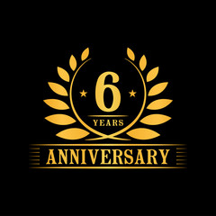 6 years logo design template. Anniversary vector and illustration template.