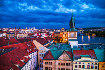 Top view from the Old Town Bridge tower in Prague, Czech Republic